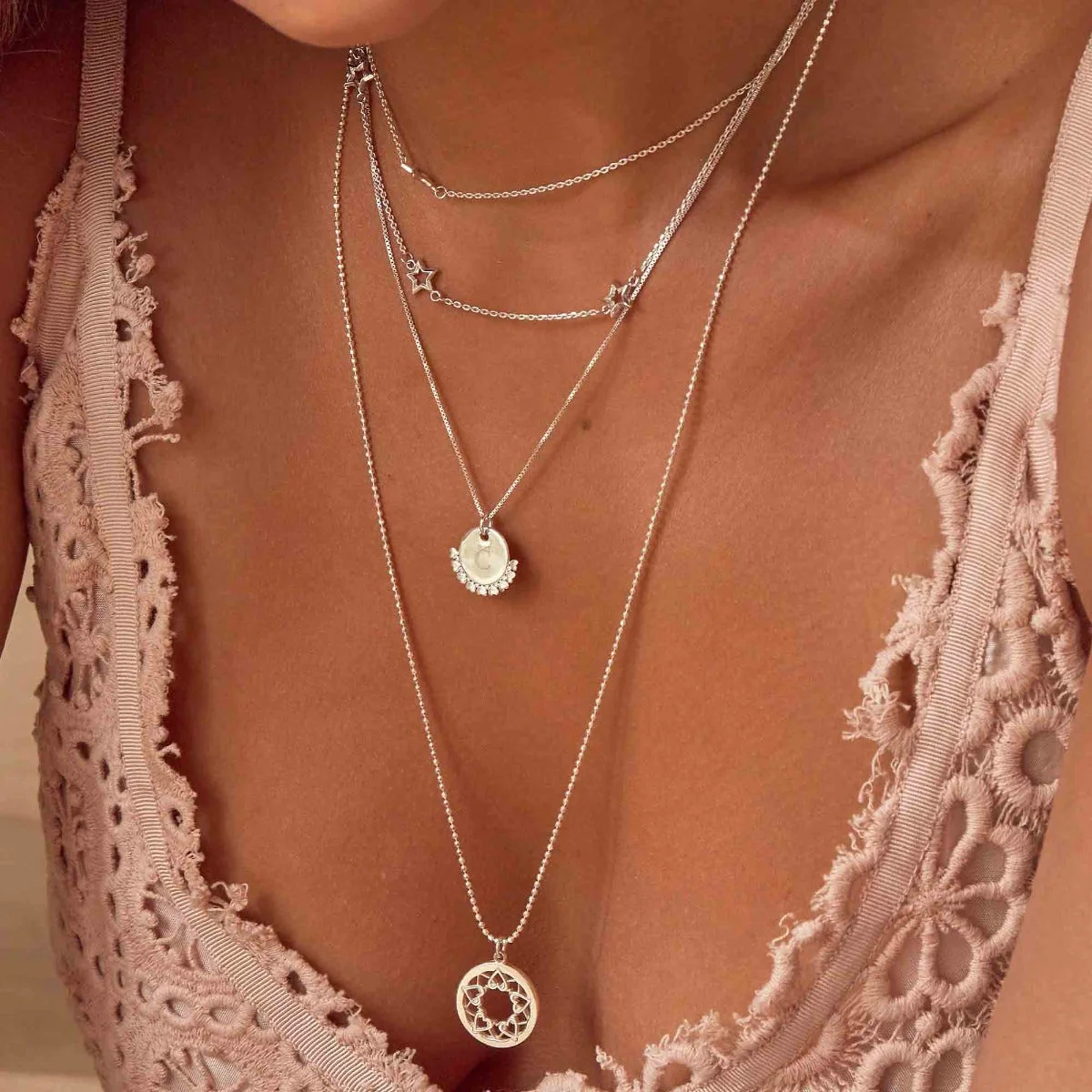 Diamond Cut Chain With Heart Mandala Pendant - Image 3