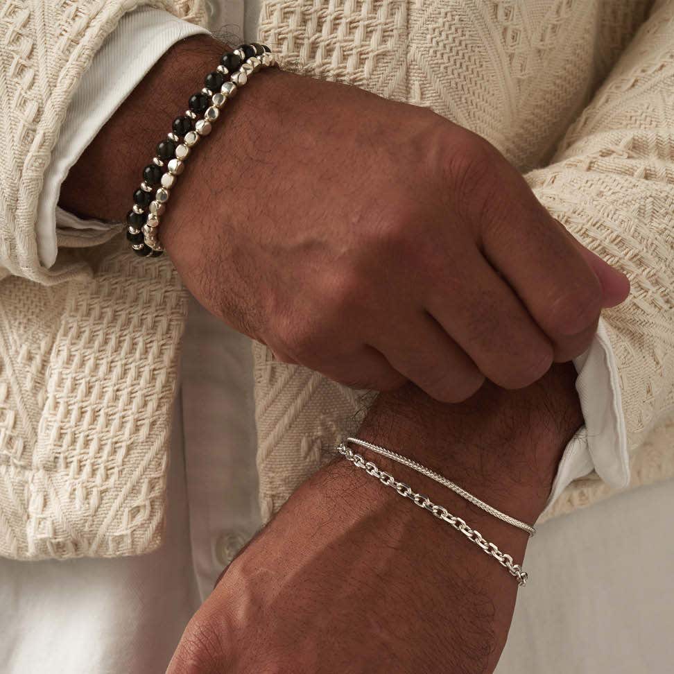 Men's Golden Obsidian Slim Round Bracelet - Image 2