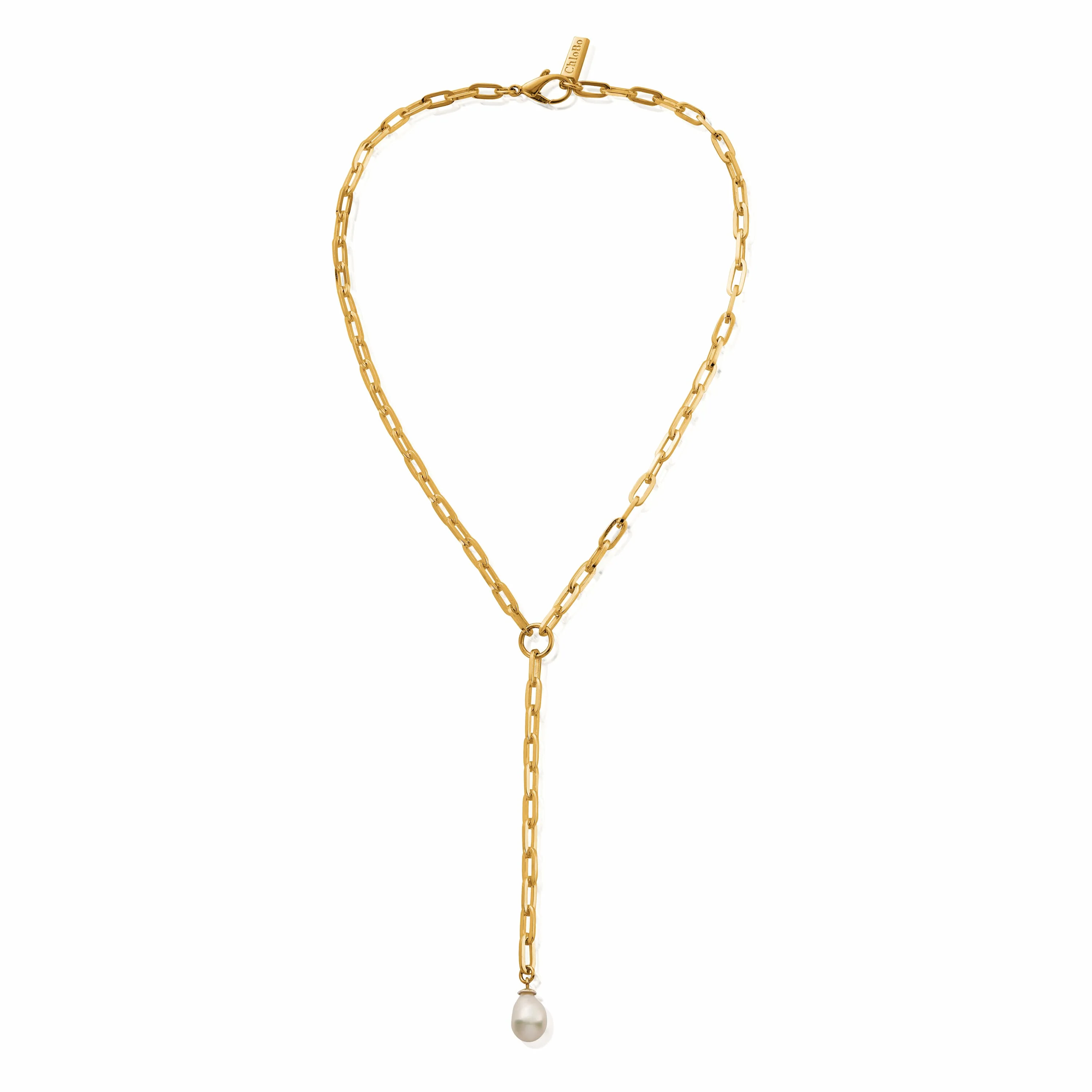 Mini Link Pearl Lariat Necklace - Image 3