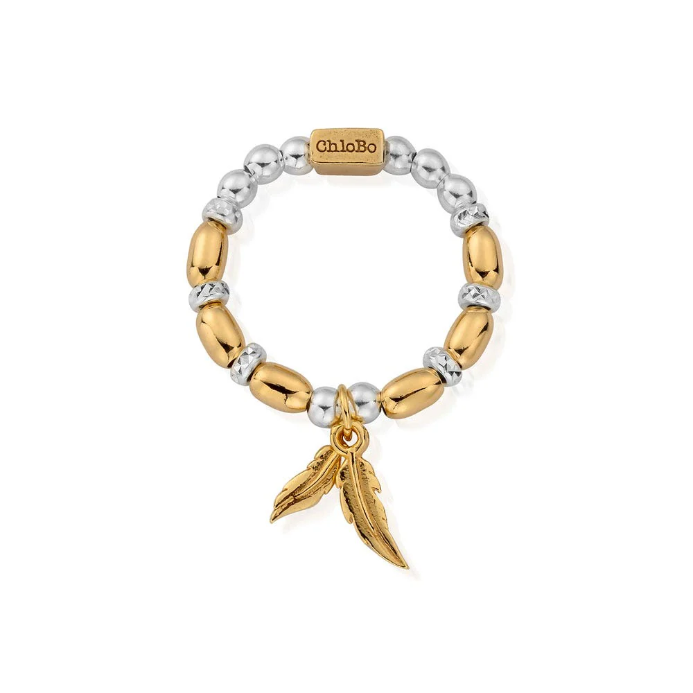Mixed Metal Dainty Double Feather Ring - Image 6